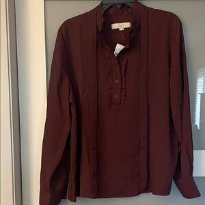 LOFT Deep Red Ruffle Blouse